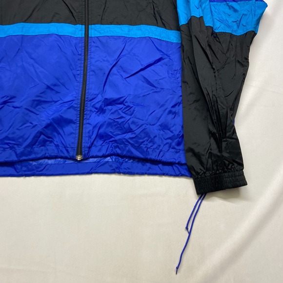 VTG Cheetah Windbreaker Jacket Men XL Blue BlackMesh Lined Hooded Long Sleeve - Picture 2 of 15